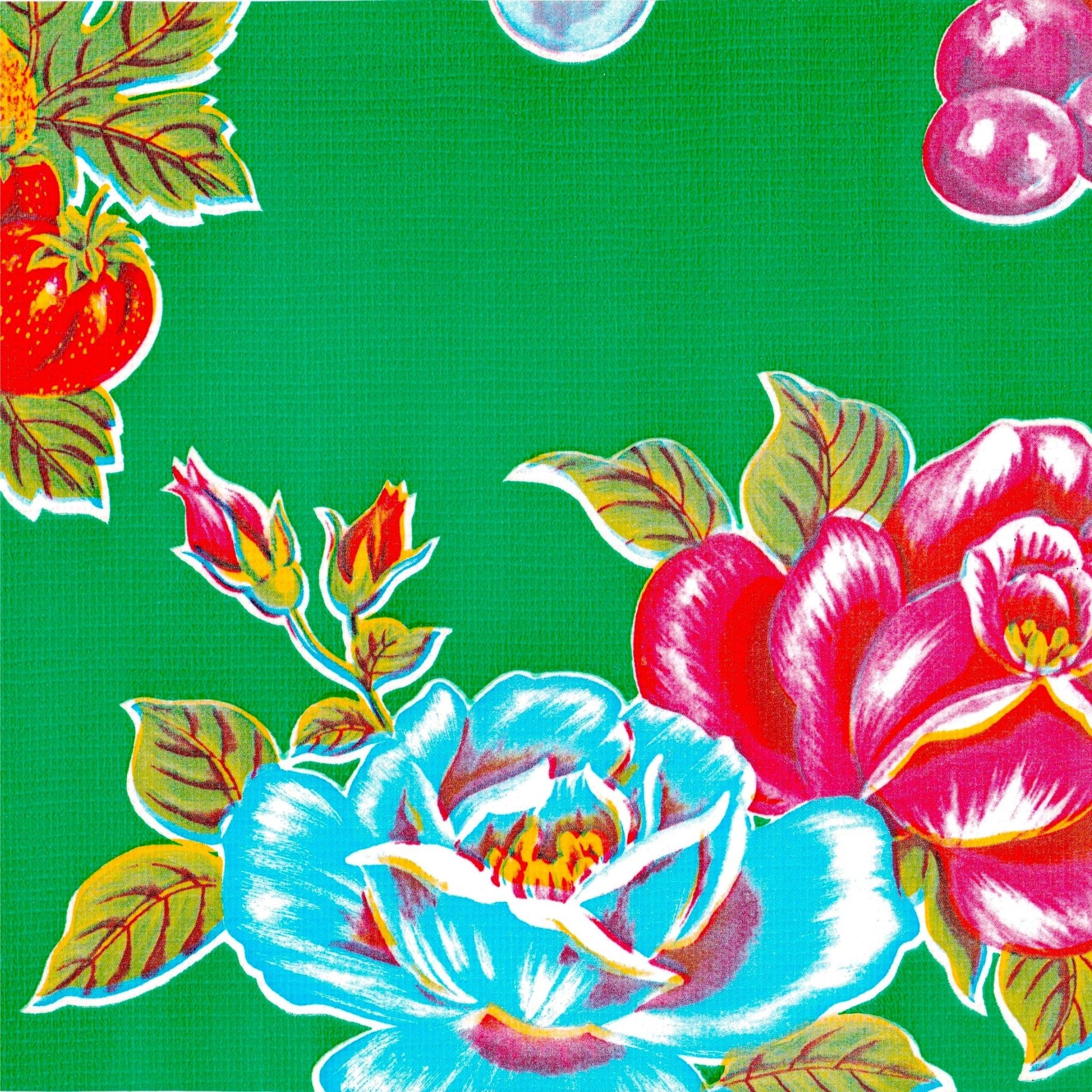 lemons and roses green oilcloth swatch