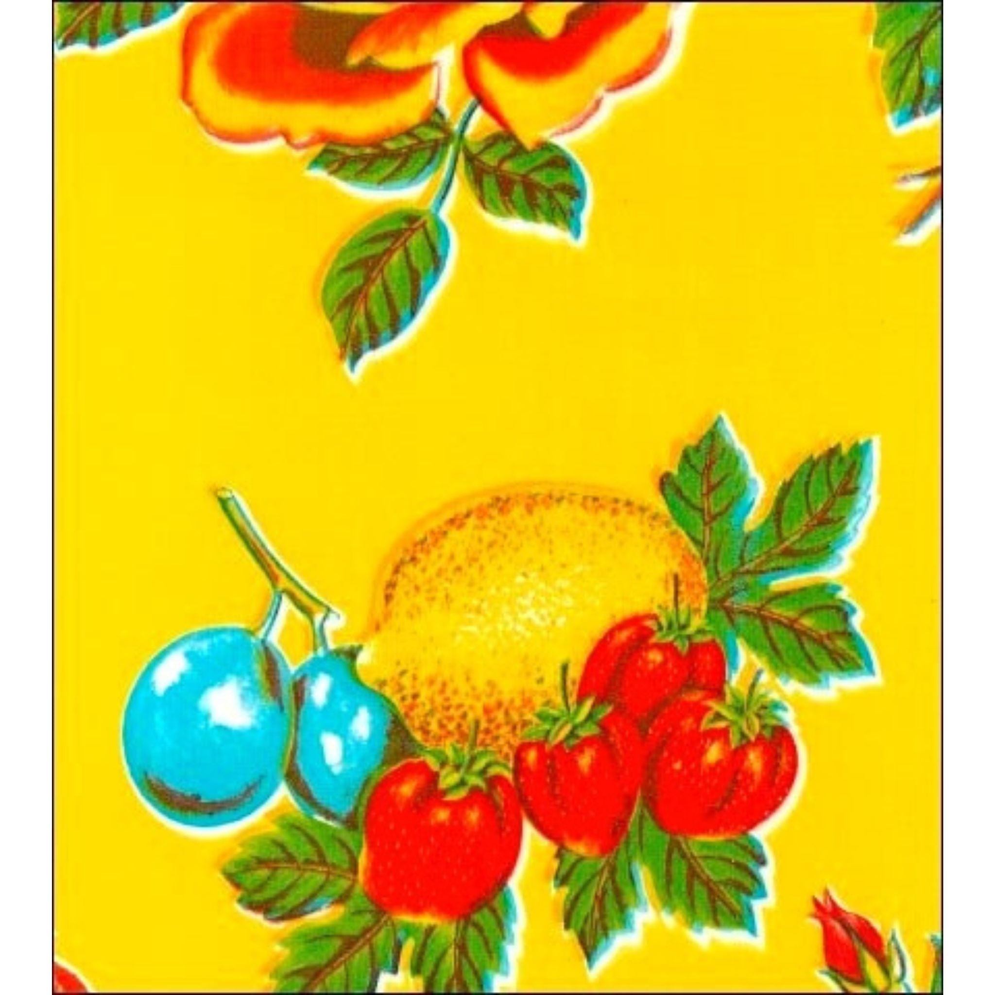 lemons and roses yellow oilcloth swatch