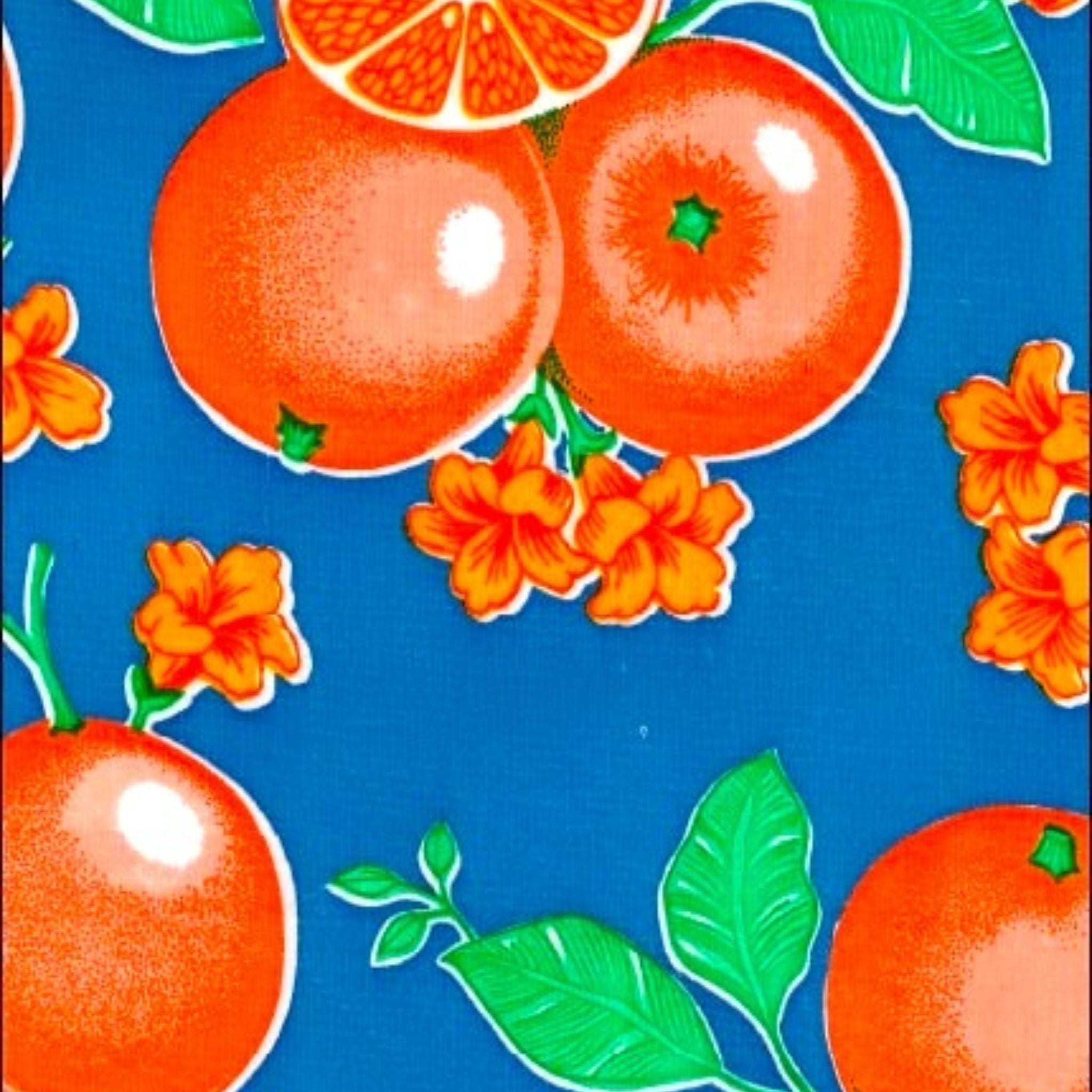 oranges blue oilcloth swatch
