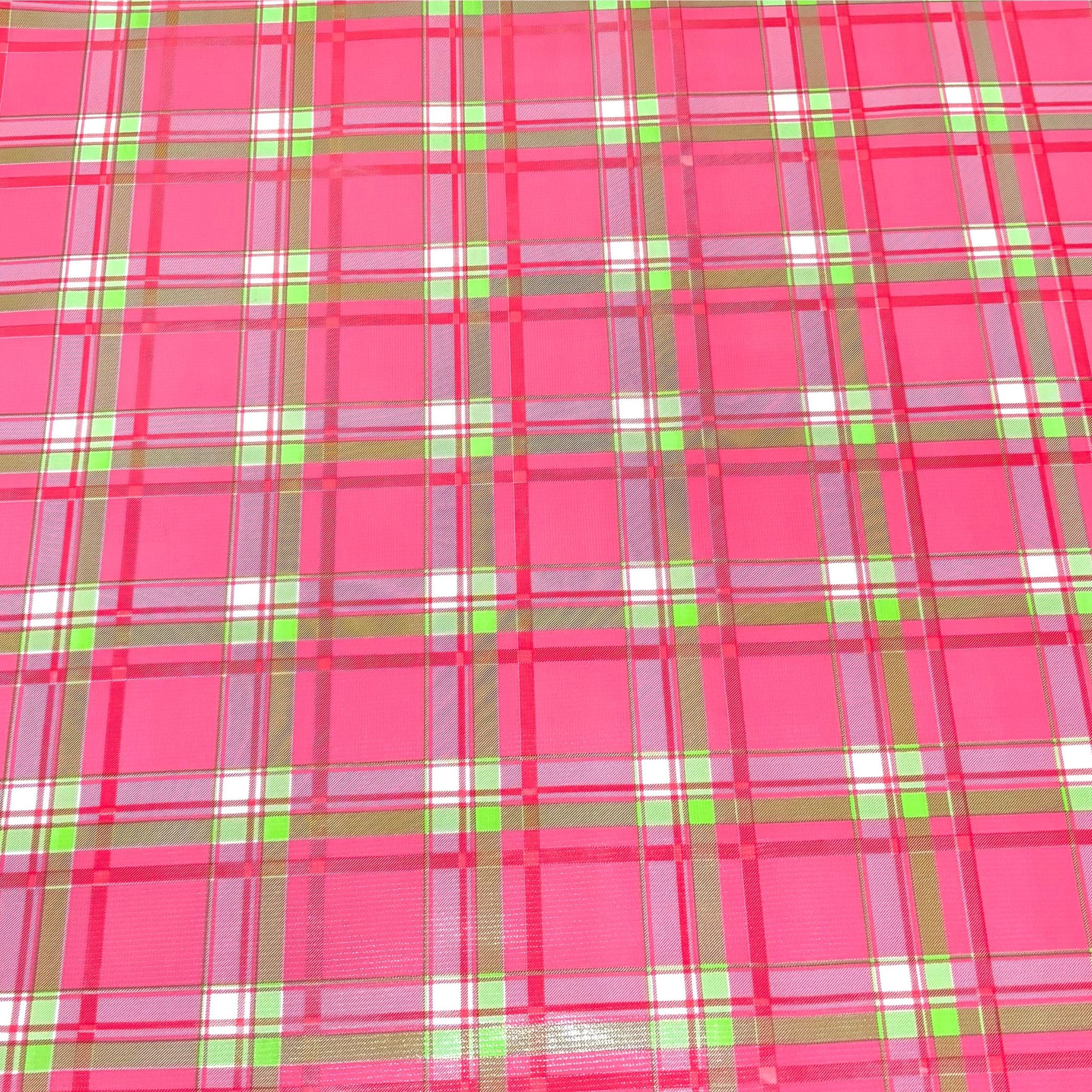 Hot Pink Plaid Fabric - Plaid Hot Pink and Lime Green Oilcloth Fabric