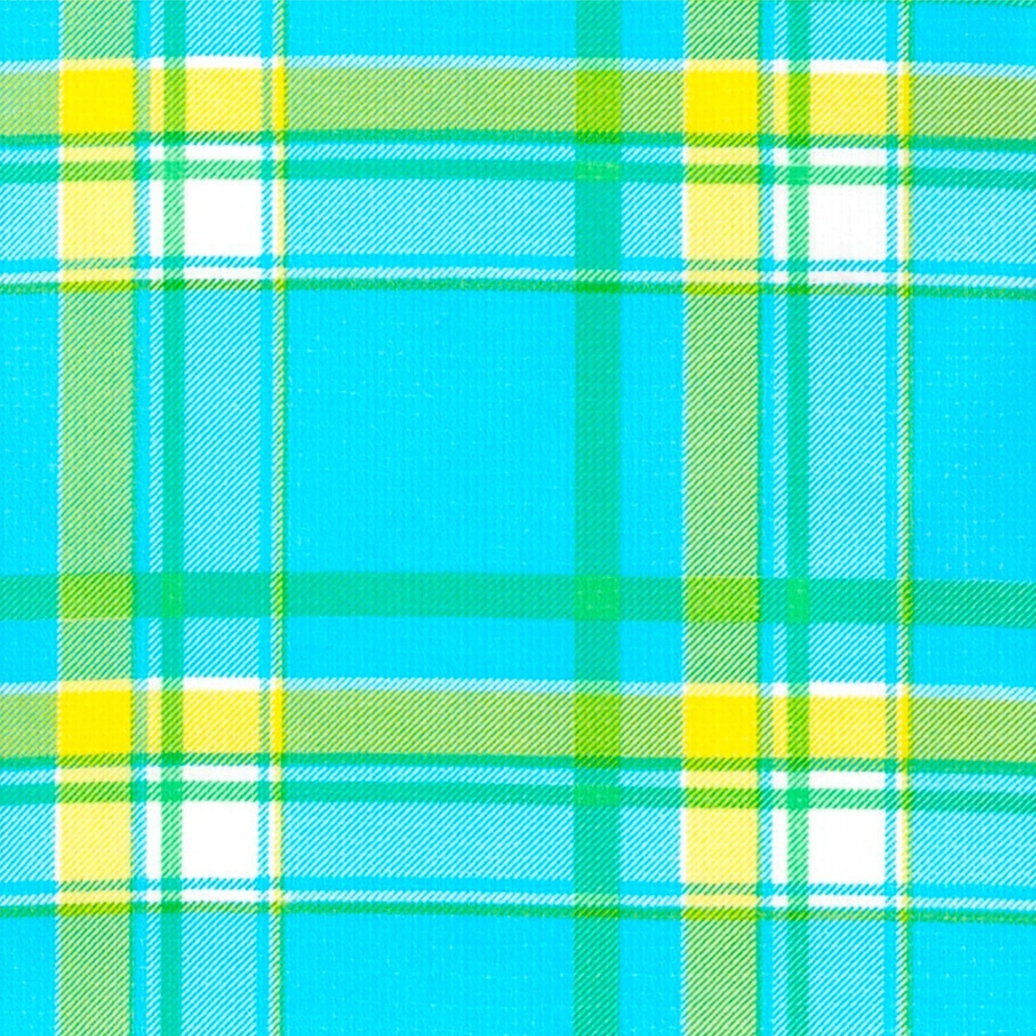 plaid light blue and yellow oilcloth swatch