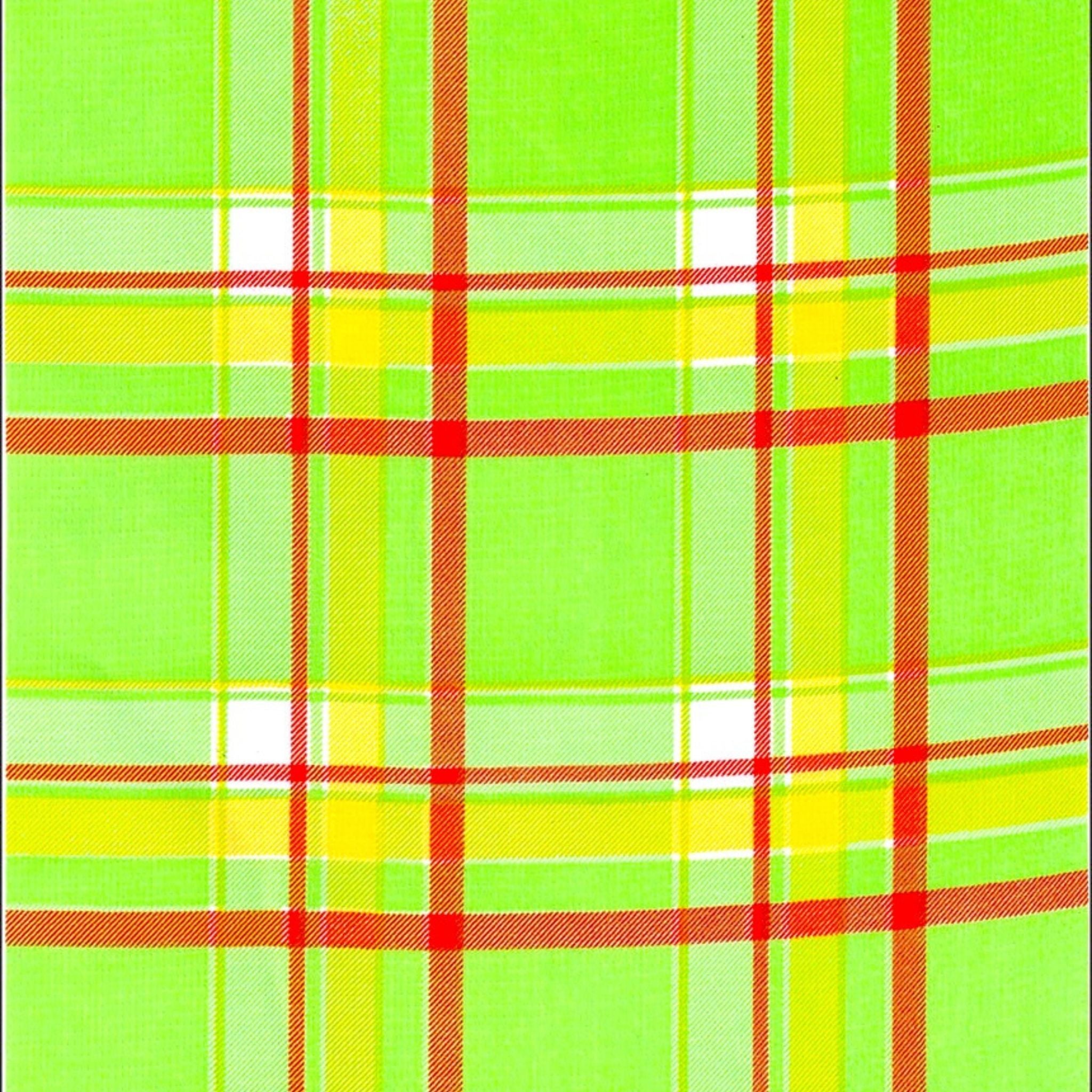 plaid lime and orange oilcloth swatch