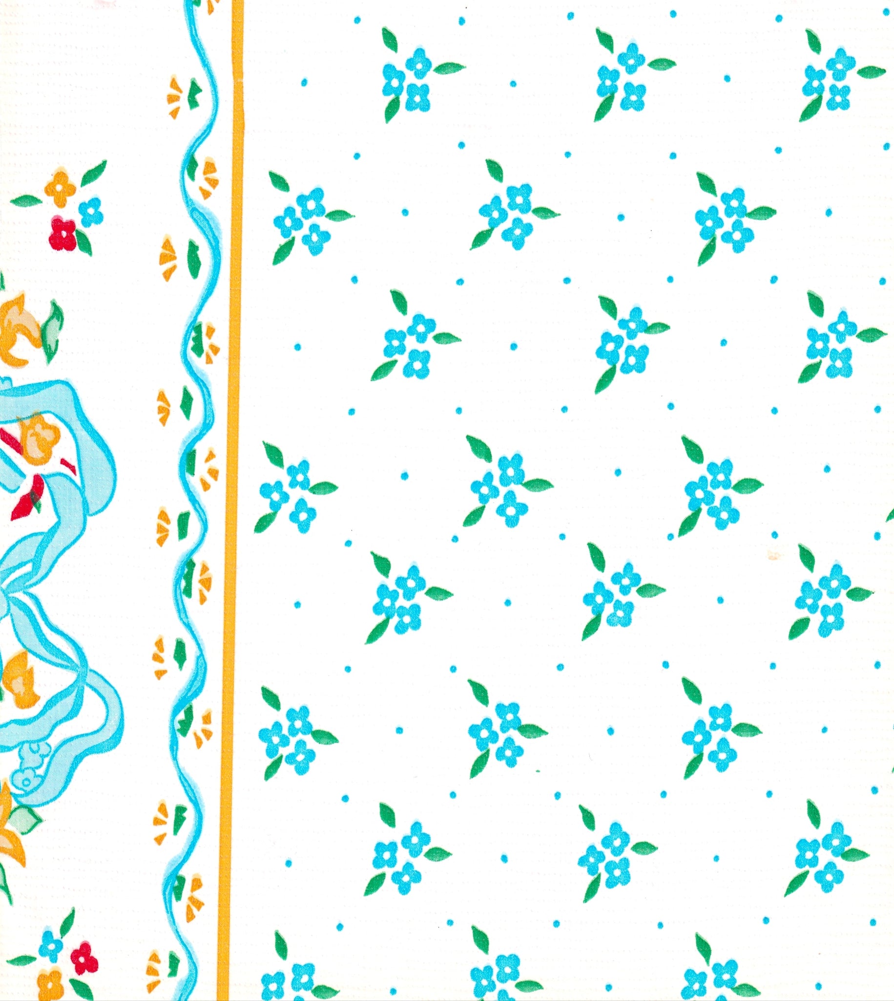 oilcloth by the yard ribbons and flowers light blue swatch