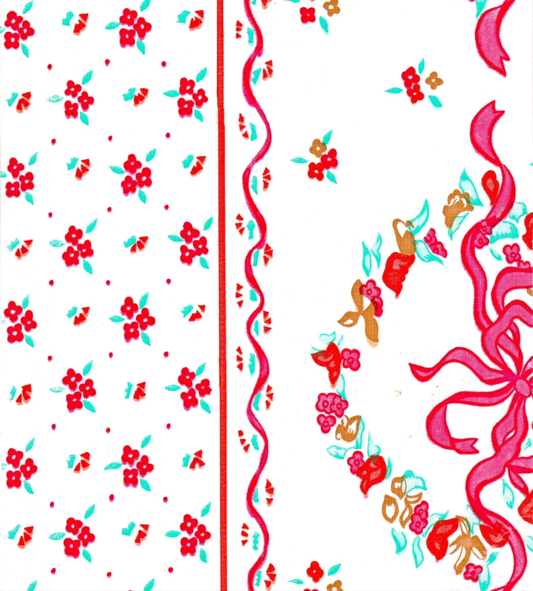 oilcloth by the yard ribbons and flowers red swatch