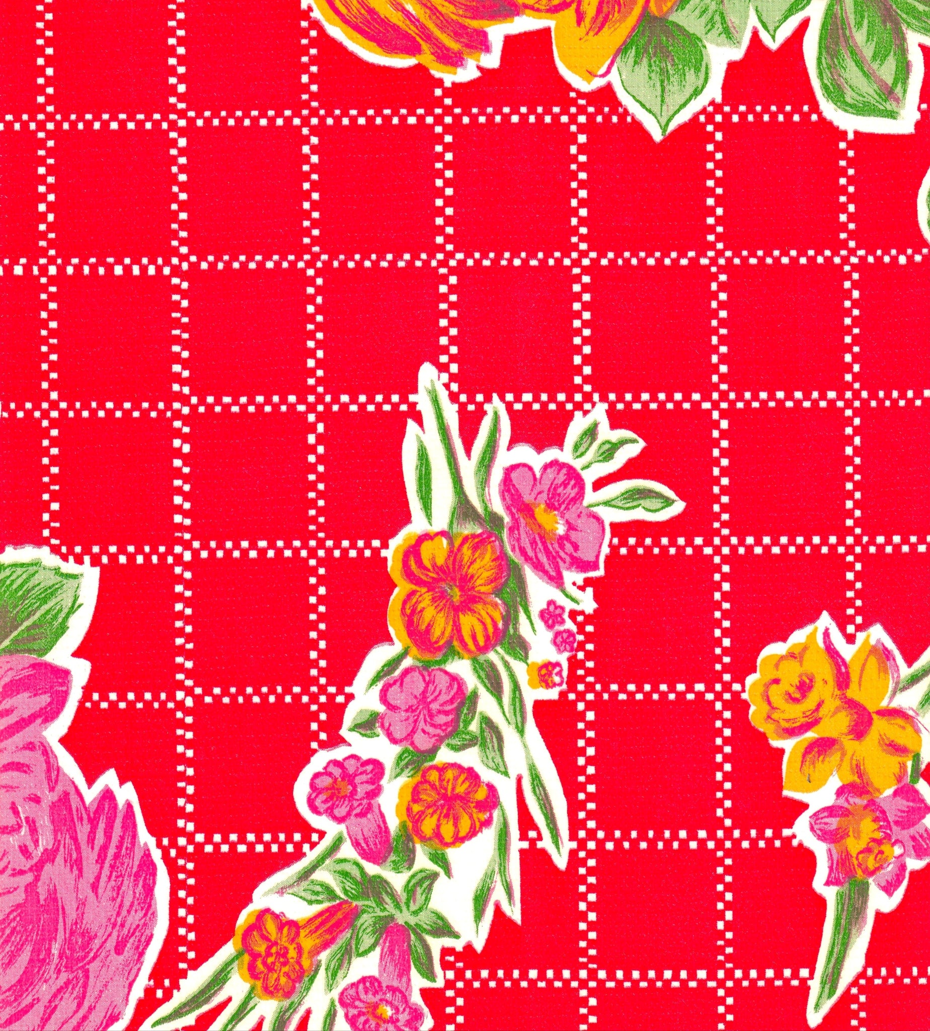 oilcloth by the yard rose and grid red swatch