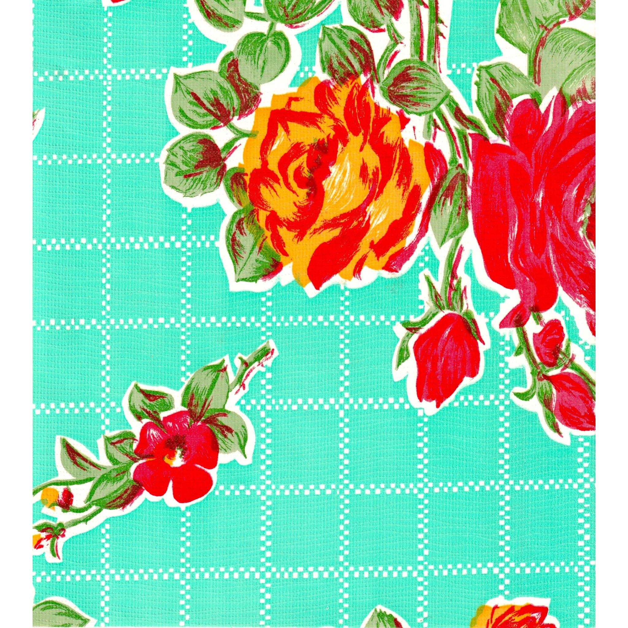rose and grid aqua oilcloth swatch