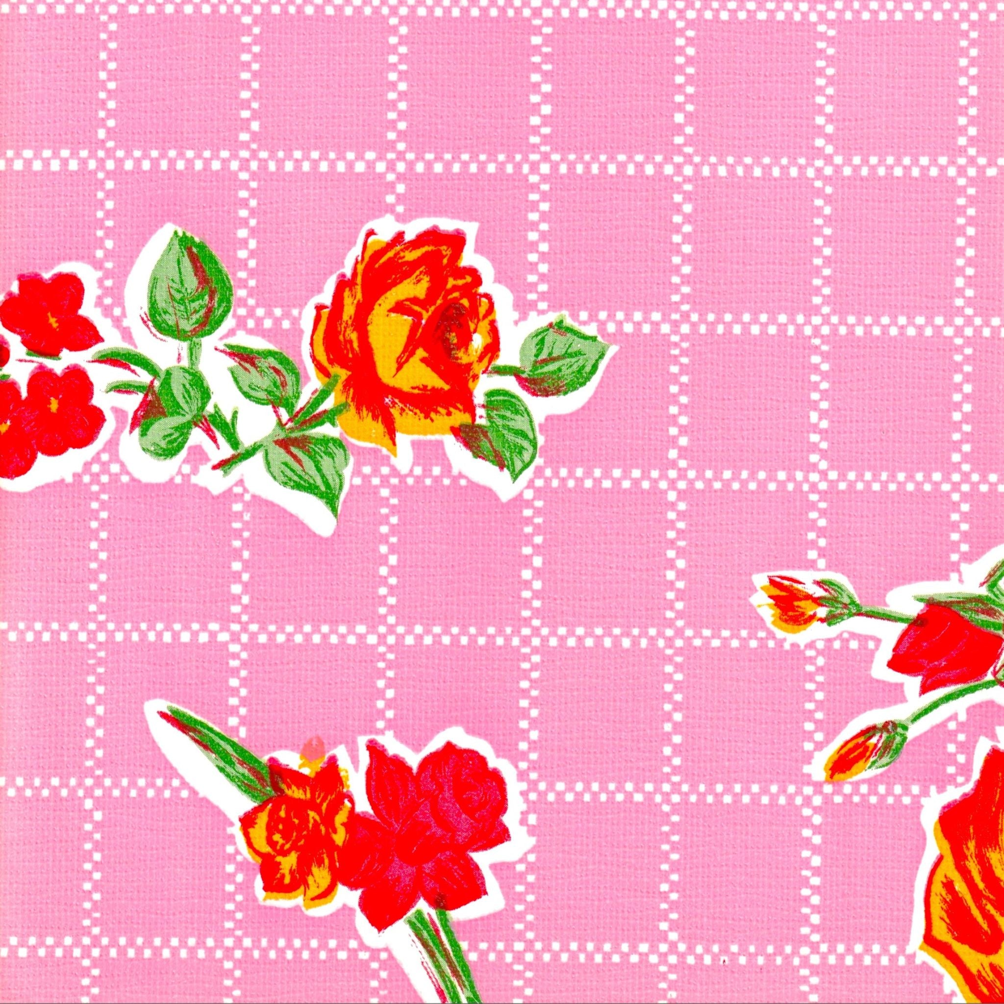 rose and grid pink oilcloth swatch