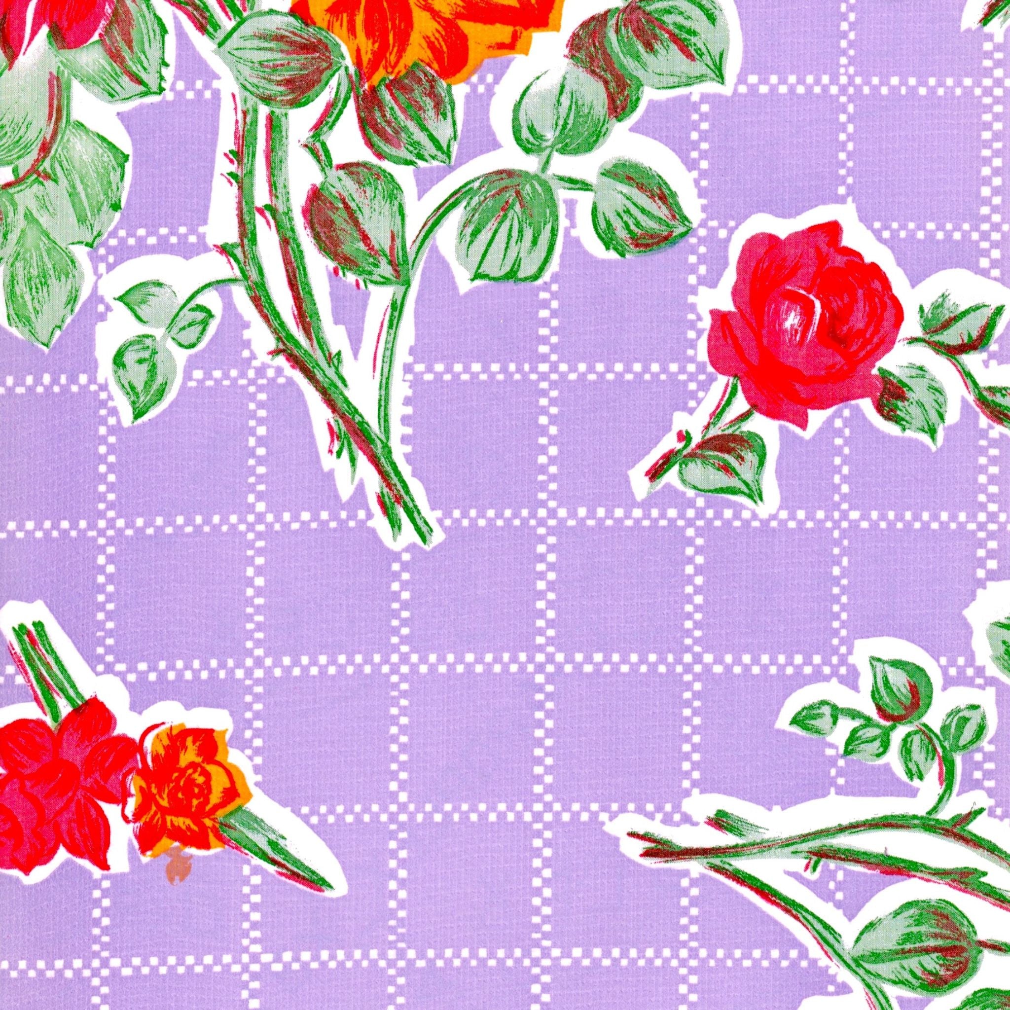 rose and grid purple oilcloth swatch