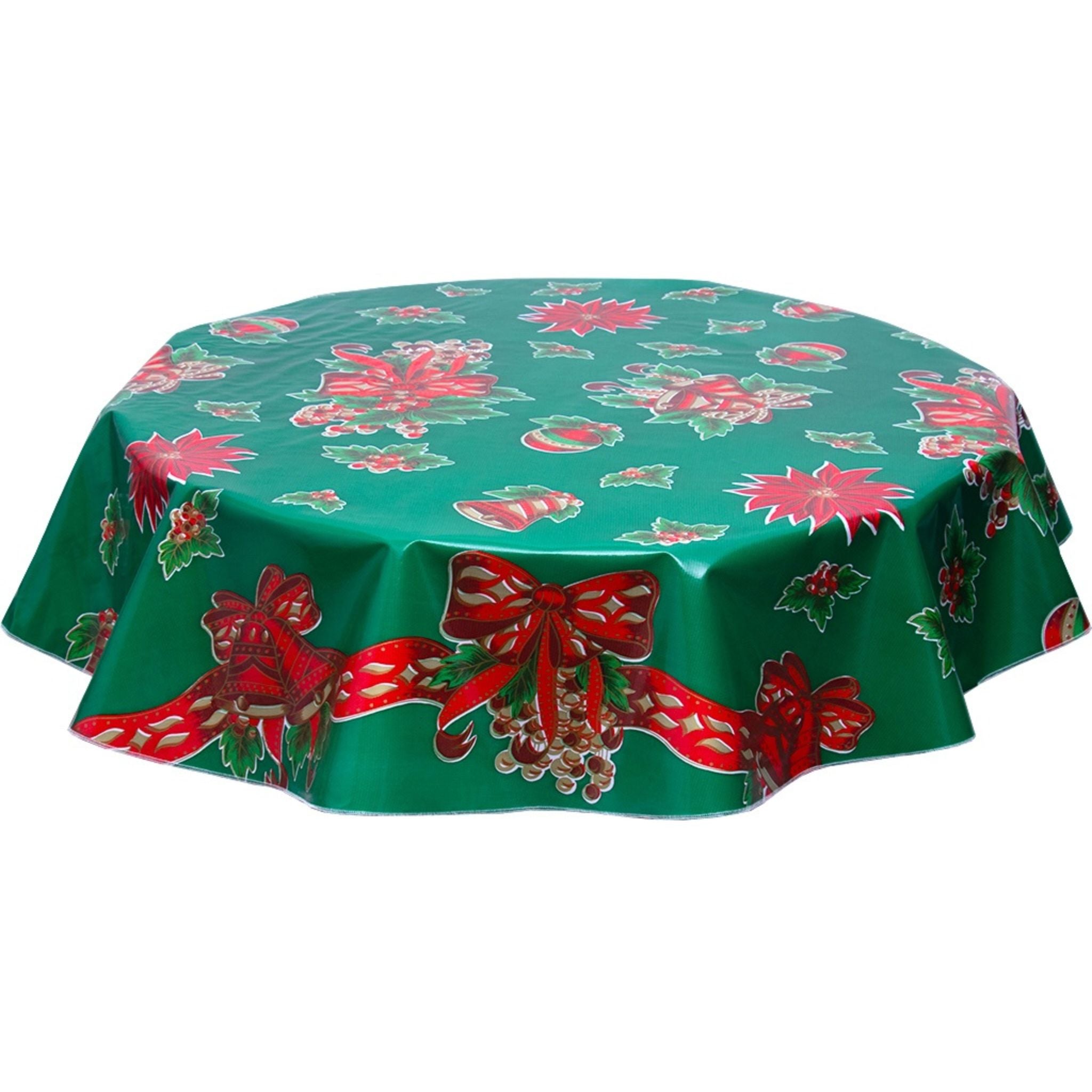 round christmas bells and bows green oilcloth tablecloth
