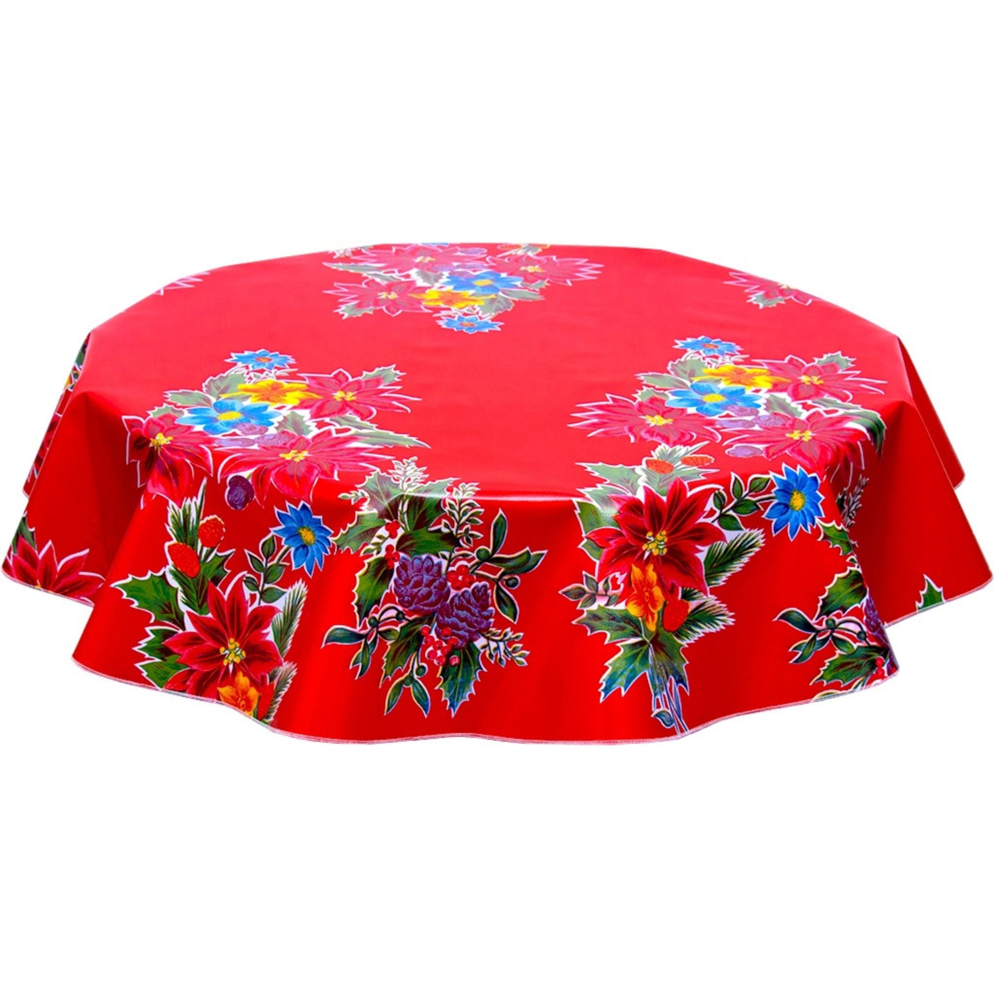 christmas poinsettia red round oilcloth tablecloth