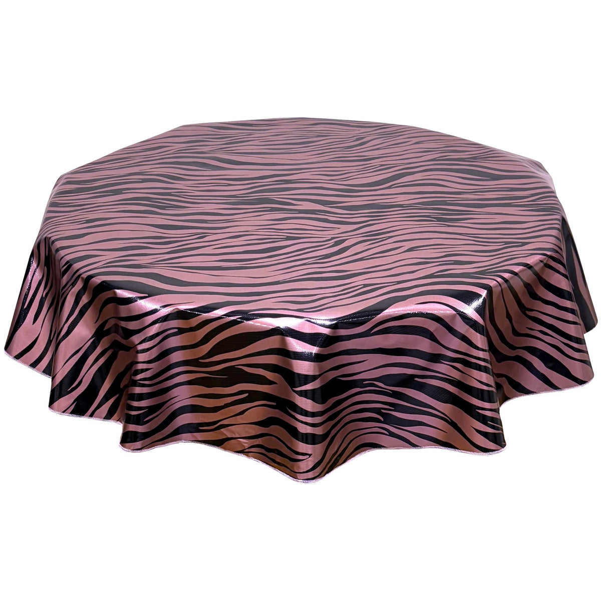 freckled sage round zebra black and metallic pink oilcloth tablecloth
