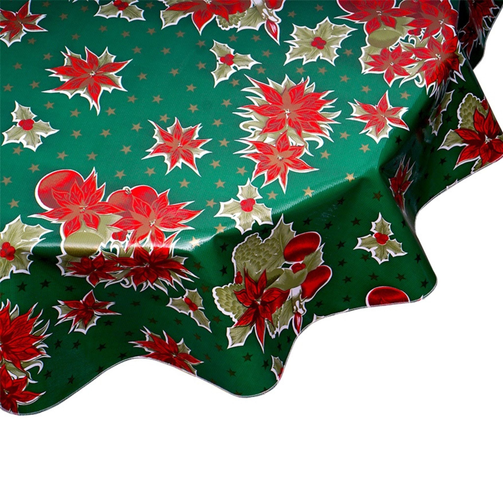 christmas stars green round oilcloth tablecloth