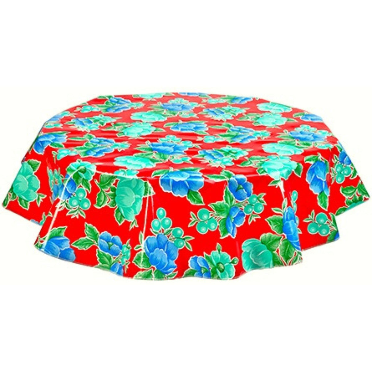 freckled sage round poppy red oilcloth tablecloth