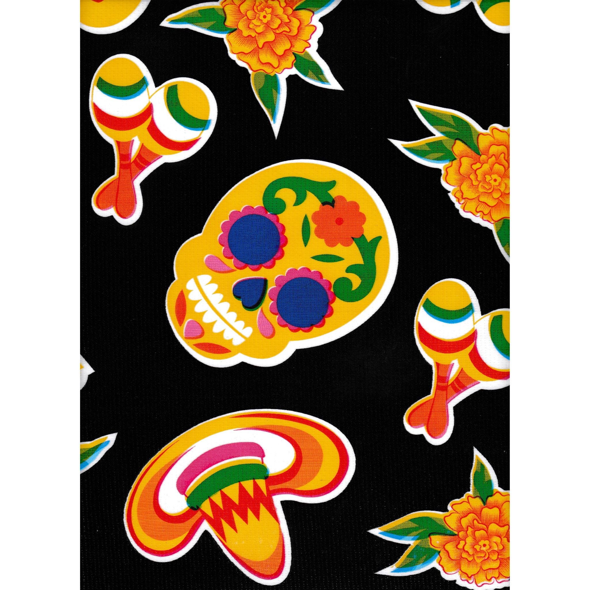 skulls black oilcloth swatch