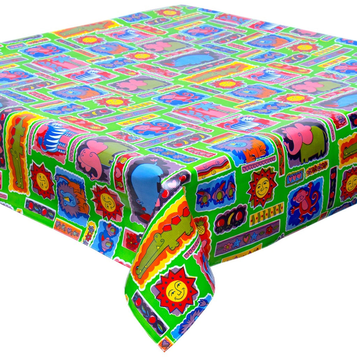 freckled sage menagerie lime green oilcloth tablecloth with a simple hem