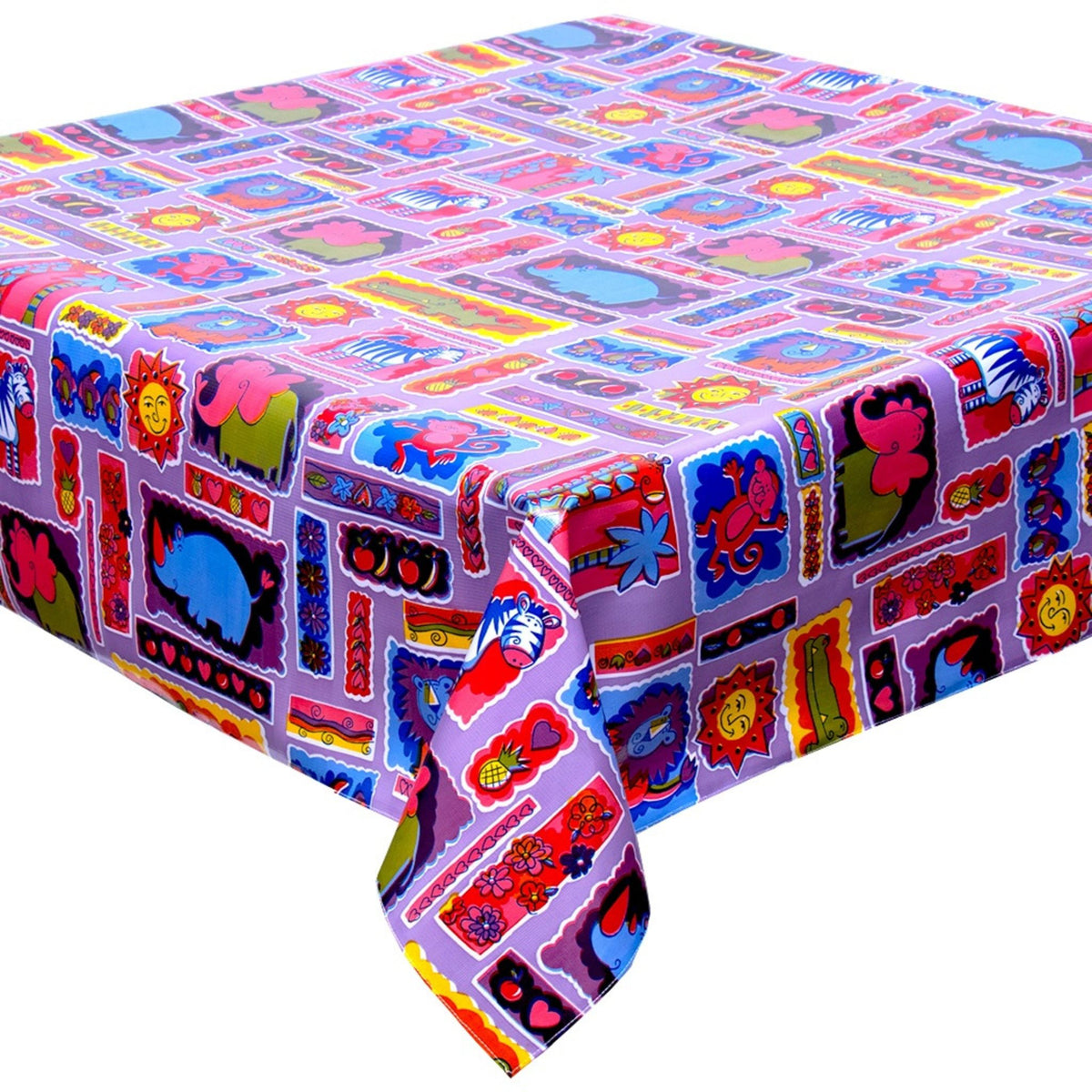 freckled sage menagerie purple oilcloth tablecloth with a simple hem