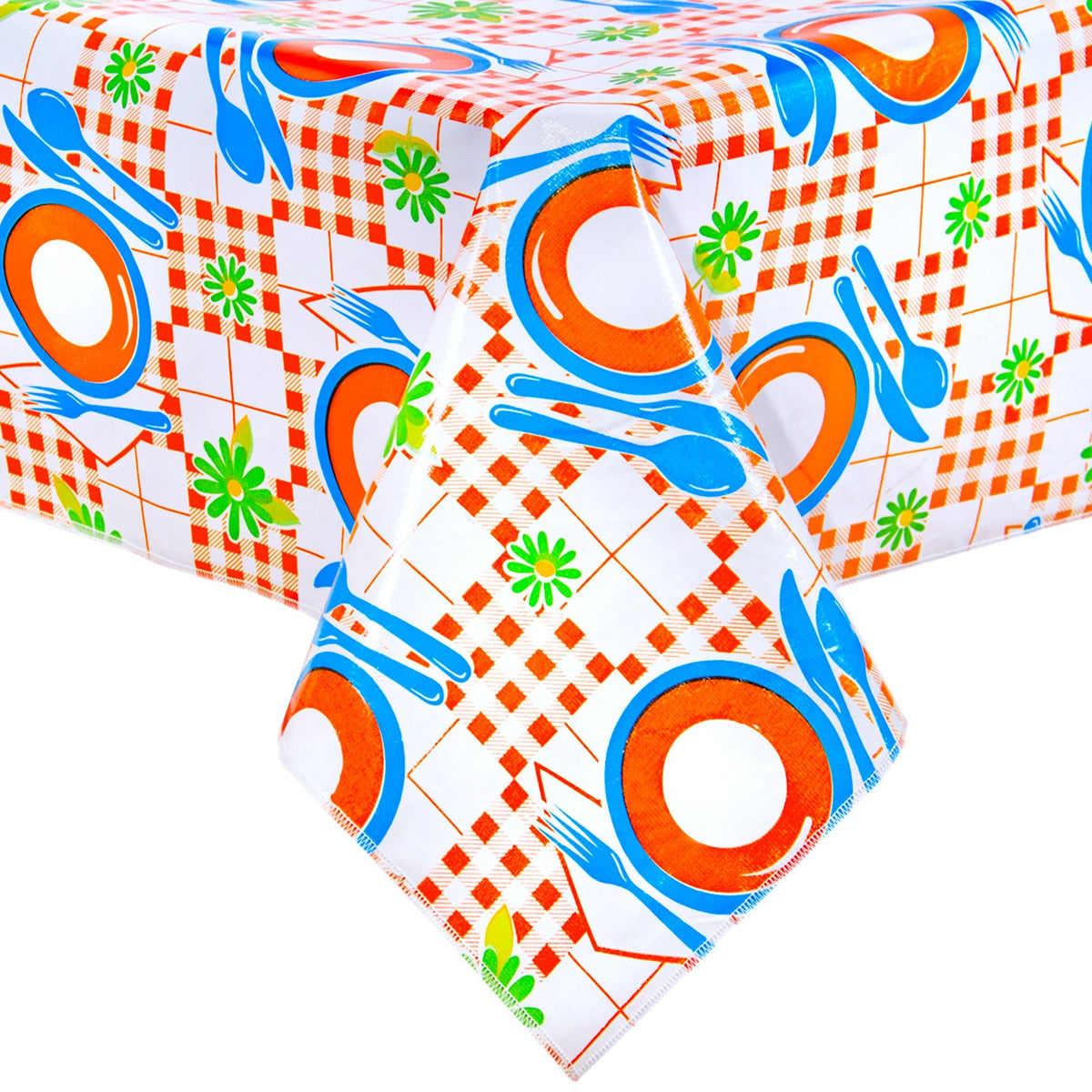 Picnic Orange and Light Blue Oilcloth Tablecloths