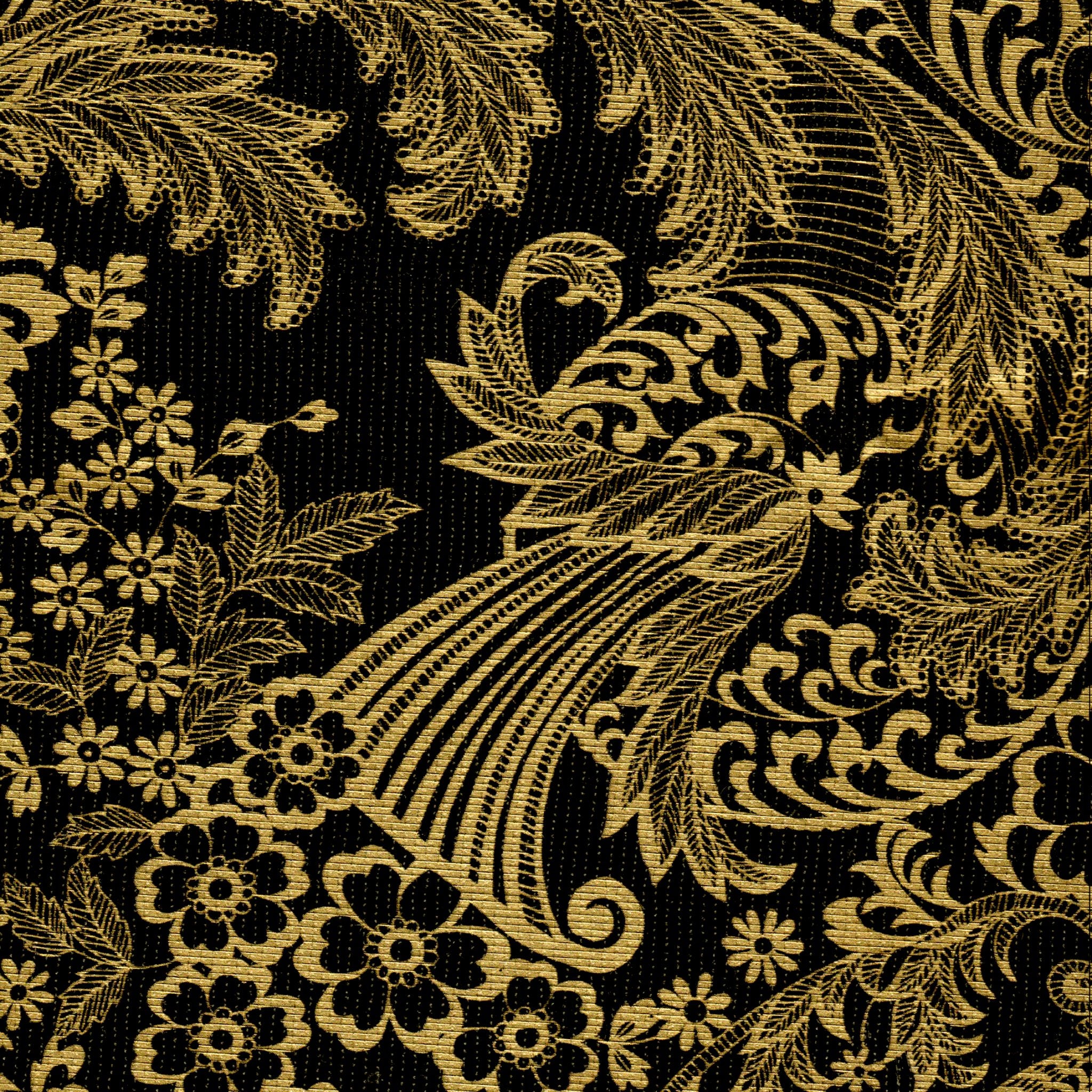 toile gold on black oilcloth swatch