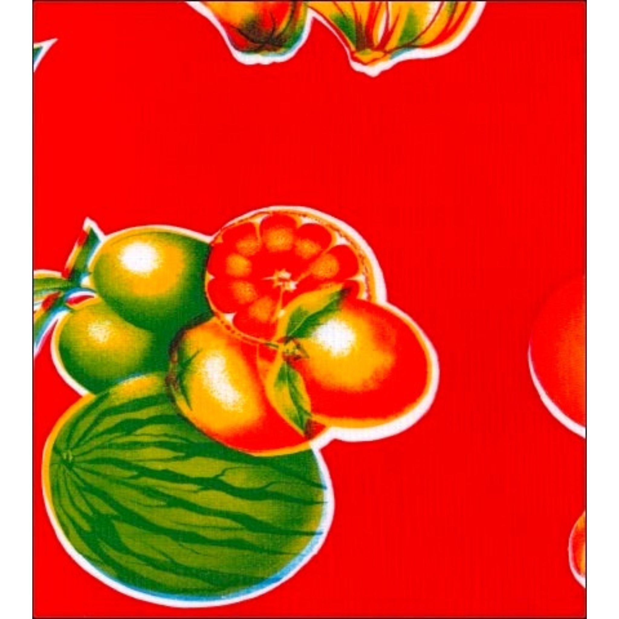 tropical fruit red oilcloth swatch