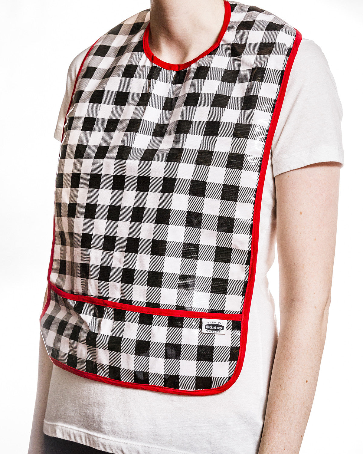 freckled sage large gingham black adult bib