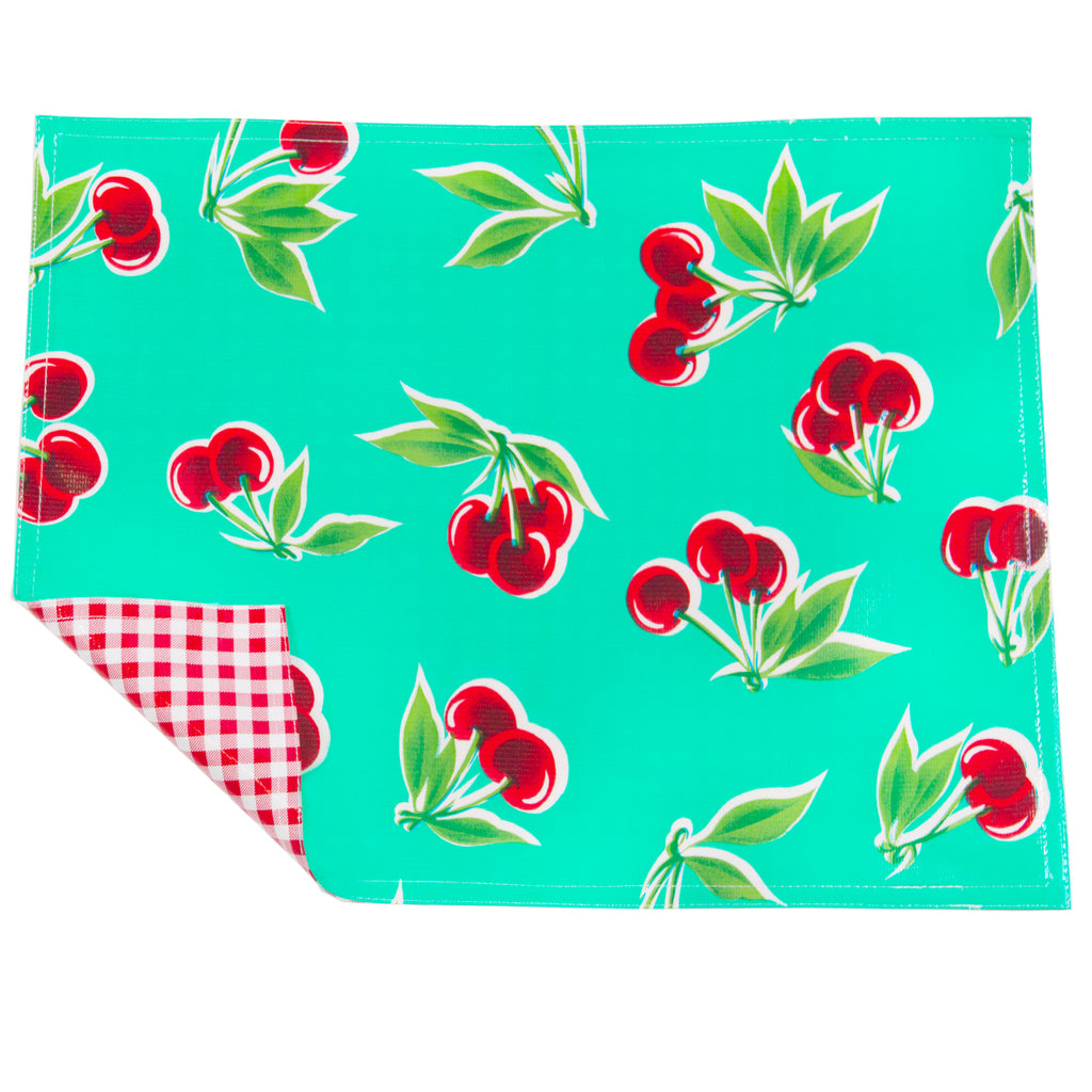 freckled sage cherry aqua/gingham red placemat