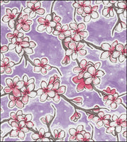 Cherry Blossoms on Lavender oilcloth swatch