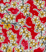 Cherry Blossoms on  Red oilcloth swatch