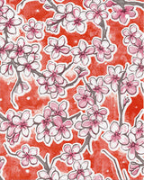 Cherry Blossoms on Orange oilcloth fabric