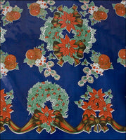 Christmas Wreaths on Blue oilcloth