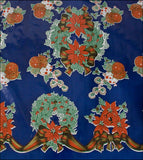 Christmas Wreaths on Blue oilcloth