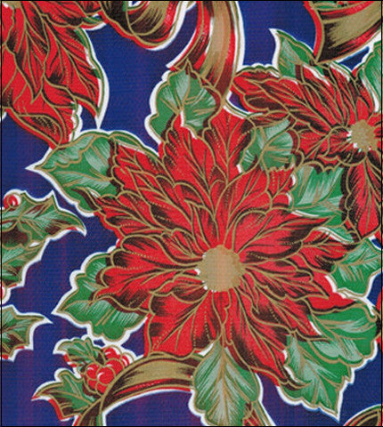 oilcloth by the yard christmas ribbons and holly blue swatch 1 