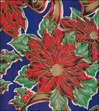 Christmas Ribbons & Holly on Blue oilcloth