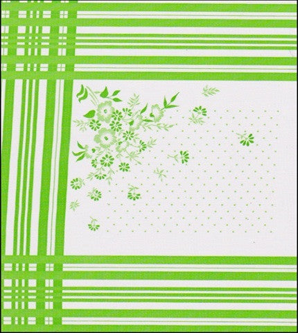 Cornflowers on  lime oilcloth swatch