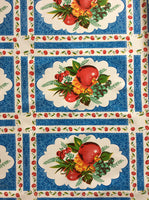 Country Apples on  Blue oilcloth fabric swatch