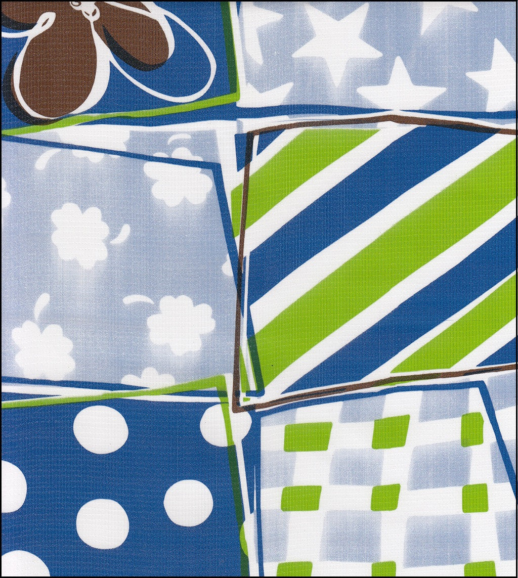 Oilcloth by the yard crazy quilt blue swatch
