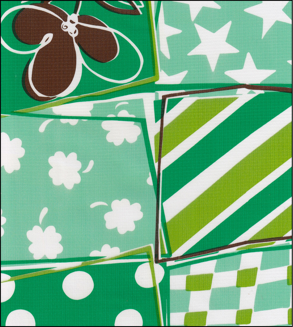 Oilcloth by the yard crazy quilt green swatch
