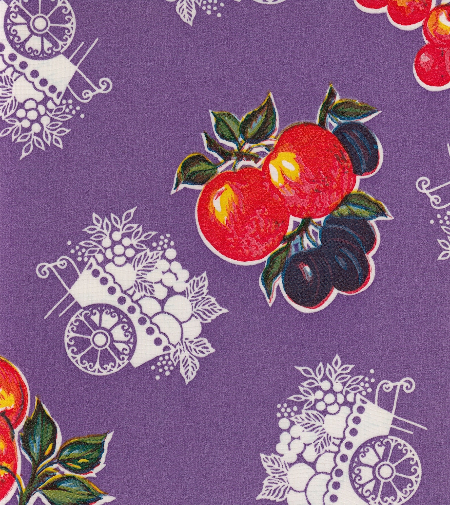 oilcloth by the yard fruit cart purple swatch