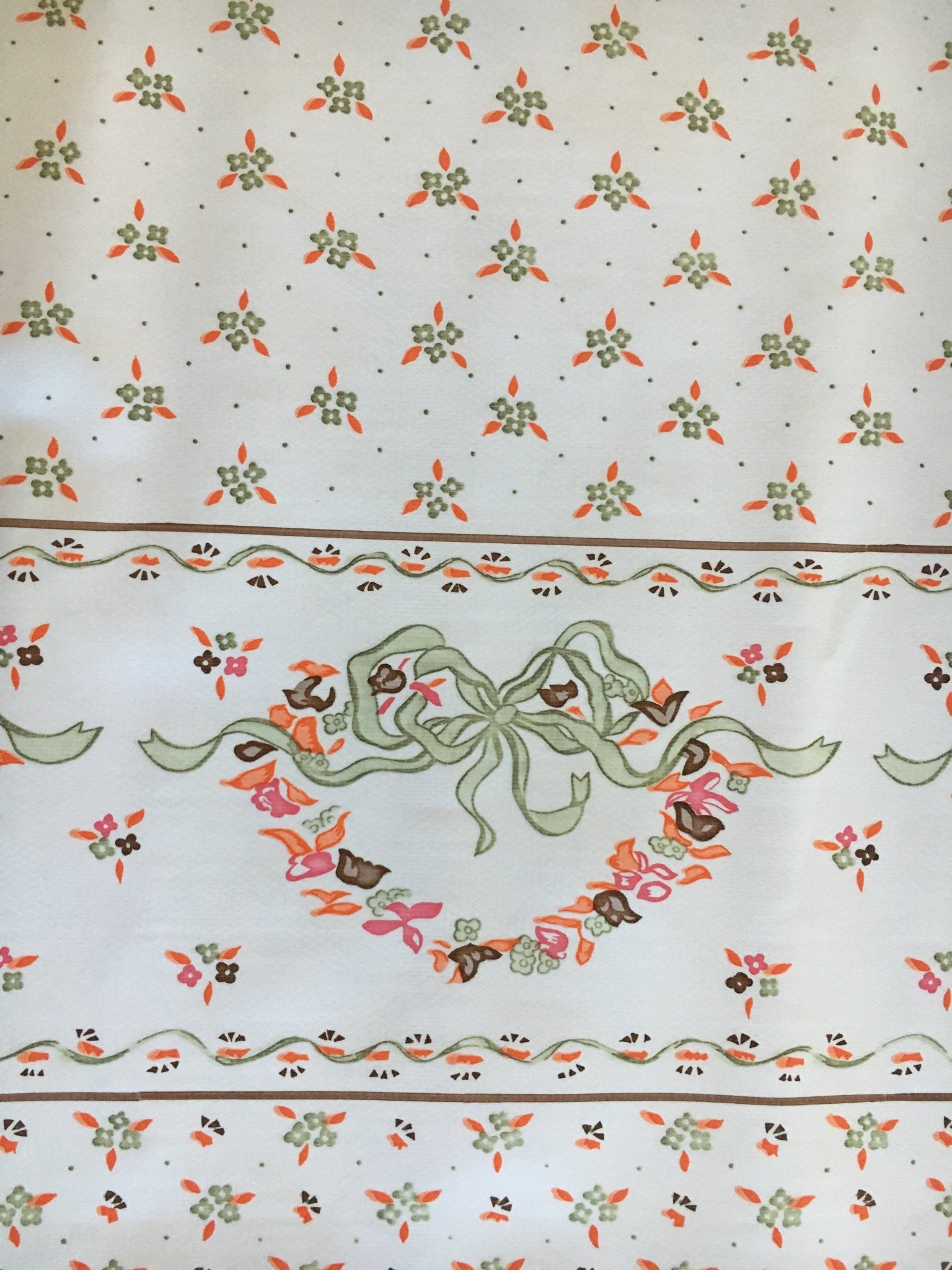 Oilcloth by the yard ribbons and flowers gold on white swatch 2 
