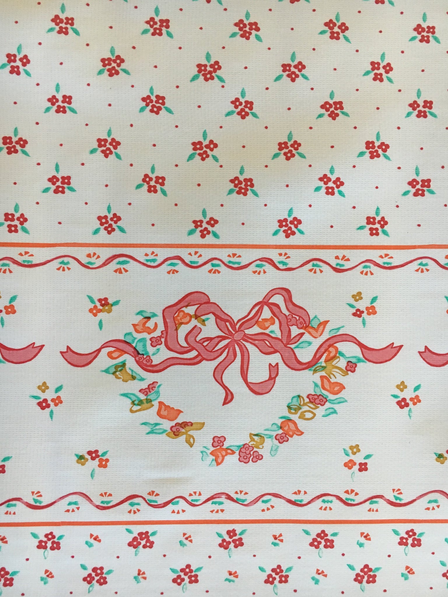 oilcloth by the yard ribbons and flowers red swatch 3