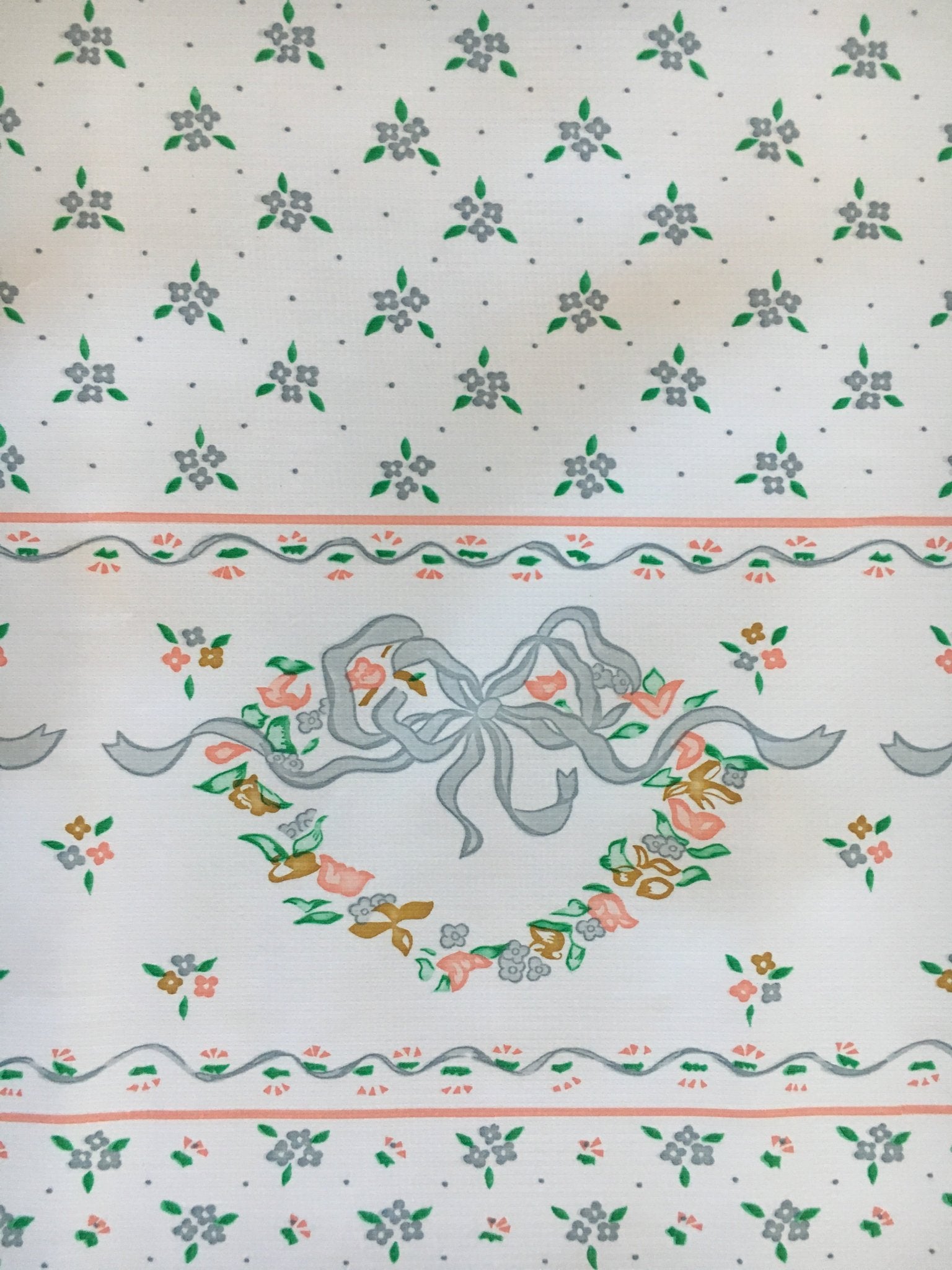 oilcloth by the yard ribbons and flowers silver swatch 2