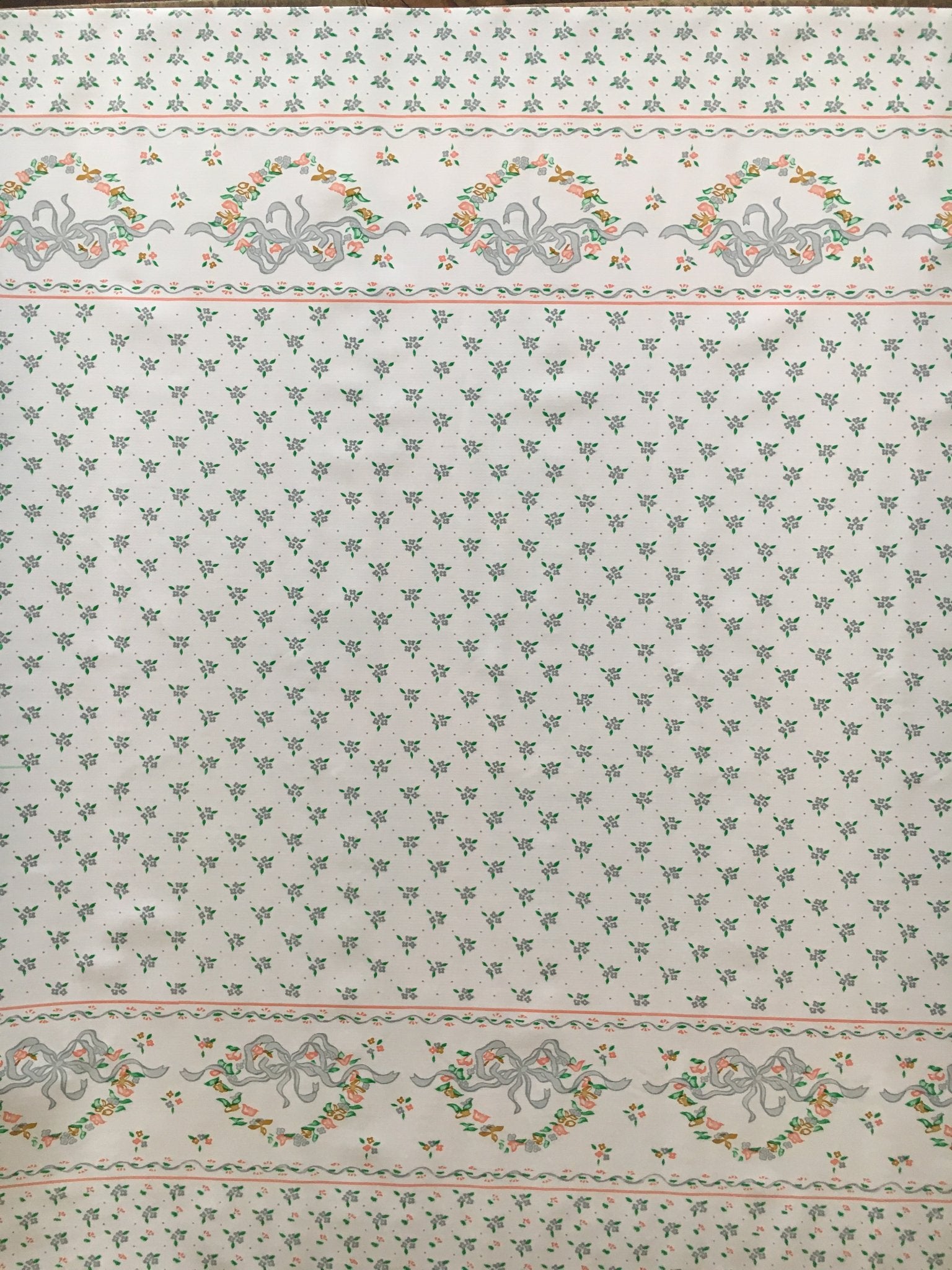oilcloth by the yard ribbons and flowers silver swatch