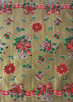 Christmas Bells & Bows on Gold oilcloth Swatch