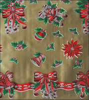 Christmas Bells and Bows on Gold oilcloth fabric