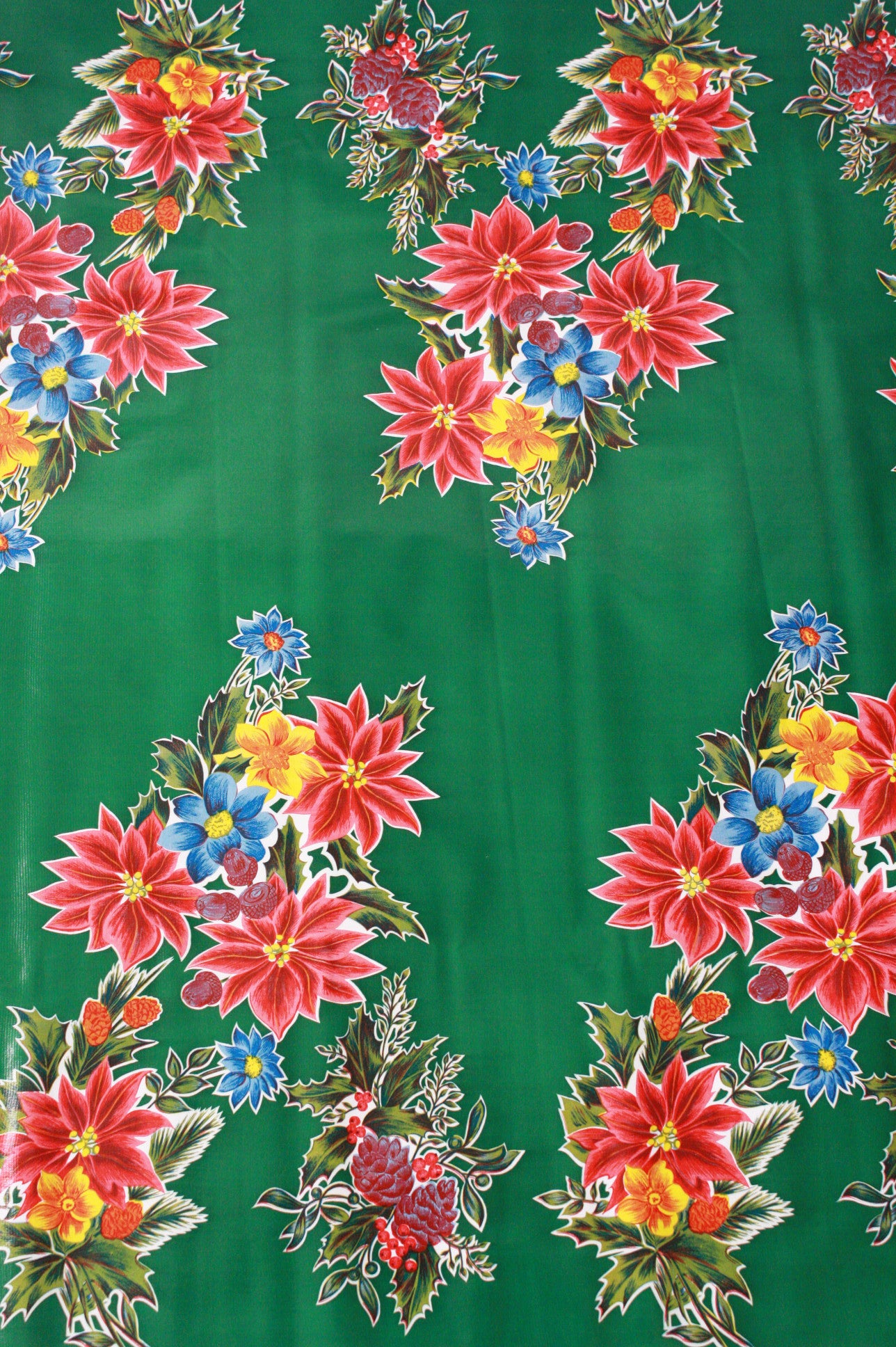 oilcloth by the yard christmas poinsettia green swatch