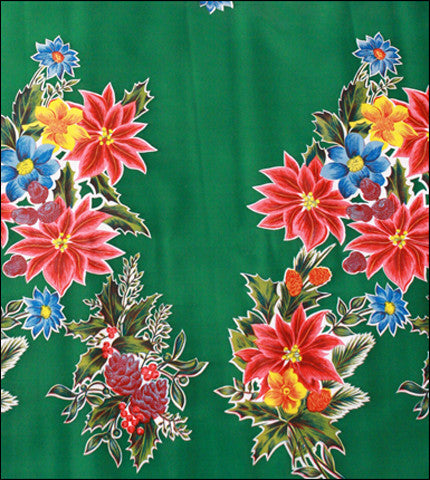 oilcloth by the yard christmas poinsettia green swatch