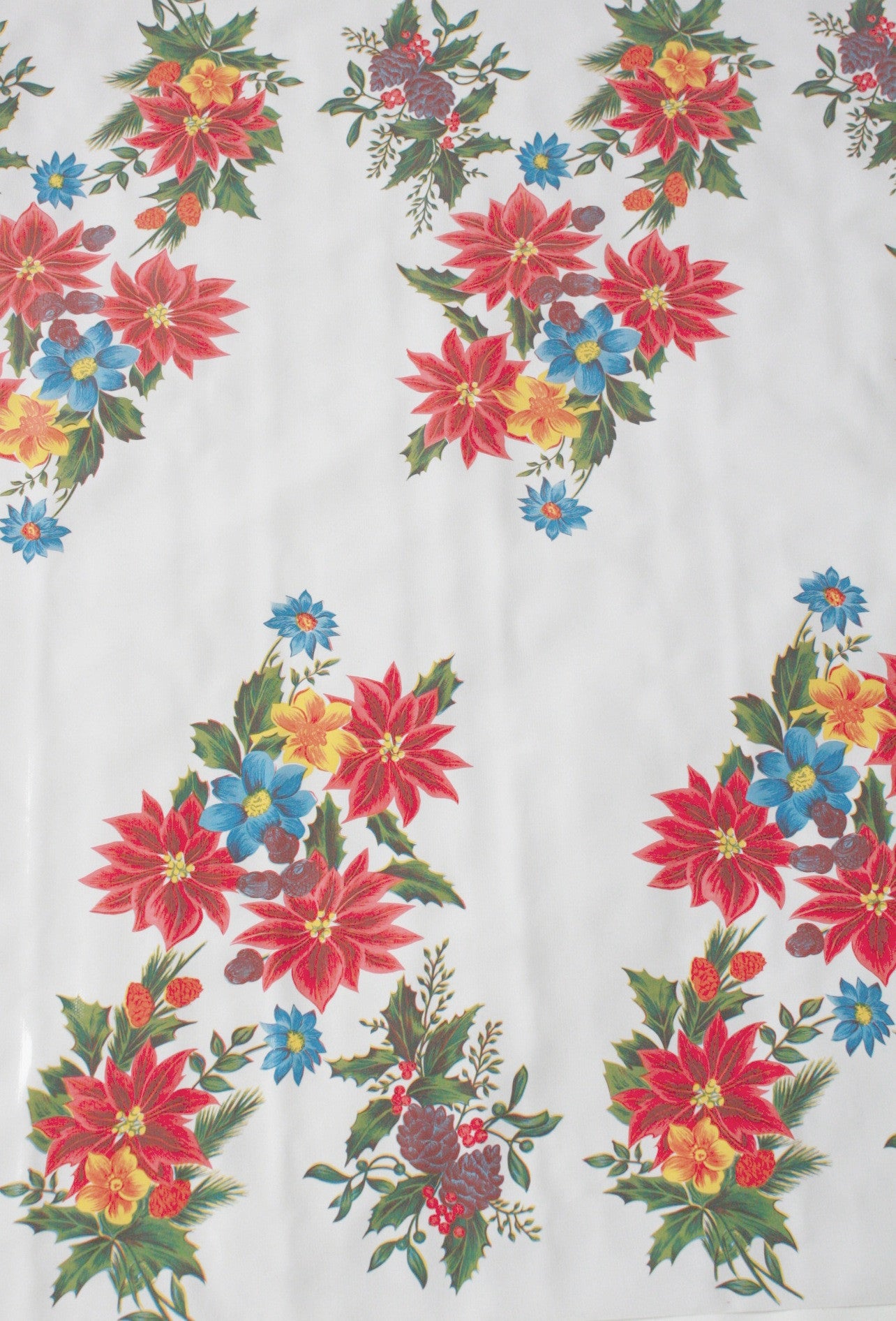 oilcloth by the yard christmas poinsettia white swatch