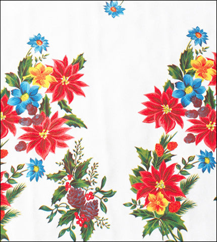 oilcloth by the yard christmas poinsettia white swatch
