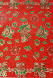 Christmas Bells and Bows on Red oilcloth swatch