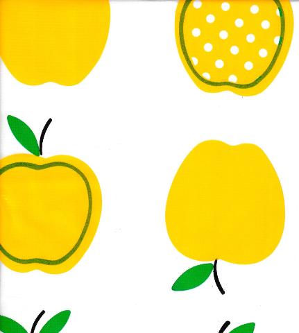 Oilcloth by the yard apples and dots yellow swatch