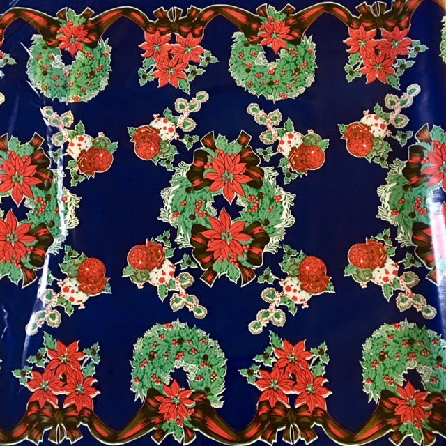 oilcloth by the yard christmas wreath blue swatch 2